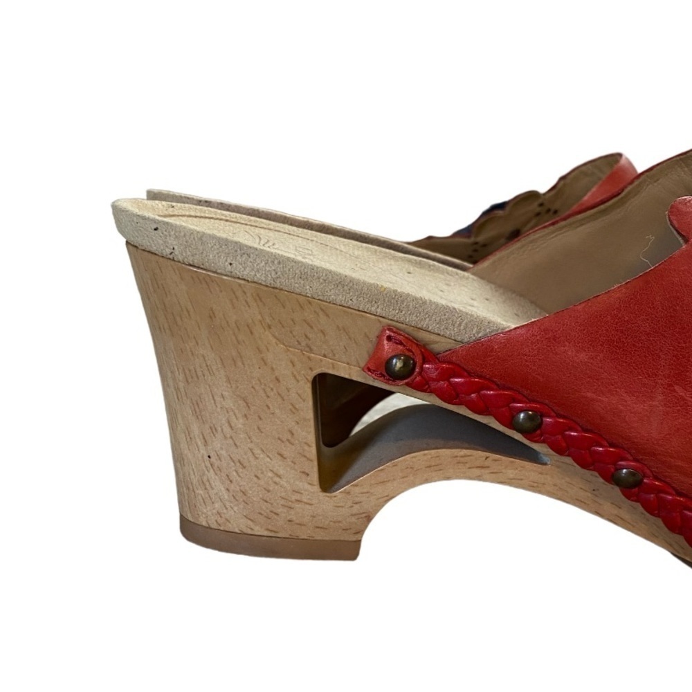 Dansko Red Leather Platform Clogs with Perforated Floral Detail - Picture 3 of 10